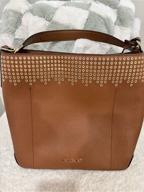 Michael Kors Caramel Leather Shoulder Bag with Gold Stud Trim